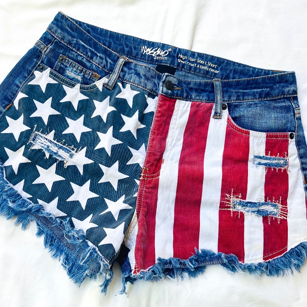 American Flag Mossimo High Rise Denim Shorts Stars & Stripes / Size 10/30
